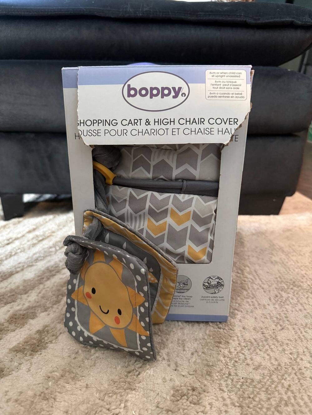 NIB NWT Boppy Sunshine Gray Shopping Cart & High Chair Cover